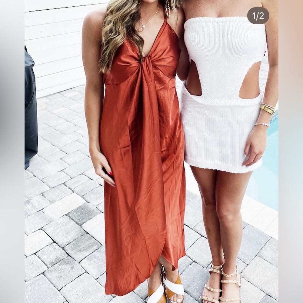 Silk orange maxi/midi dress